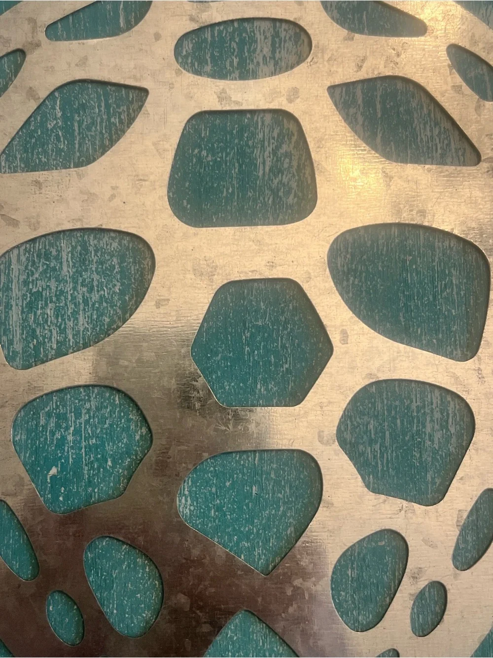 Teal Distressed Turtle Wooden Wall Decor with Silver Shell Accent - 14”x14”